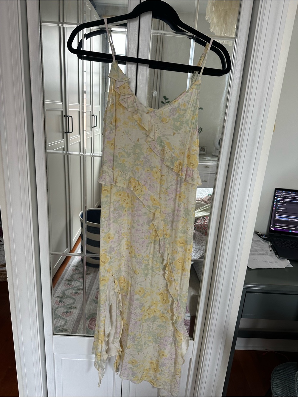 H&M Yellow and Cream Floral Ruffle Maxi Dress